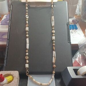 Bohemian Cream and Gold Necklace with Asymmetrical Design